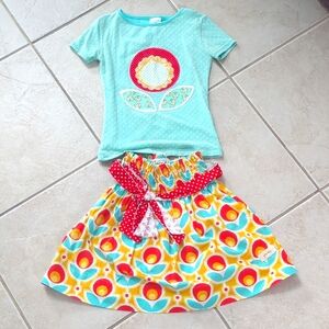 Girls Size 7 Persnickety Floral Skirt With Tulips And Mint Green Top Set